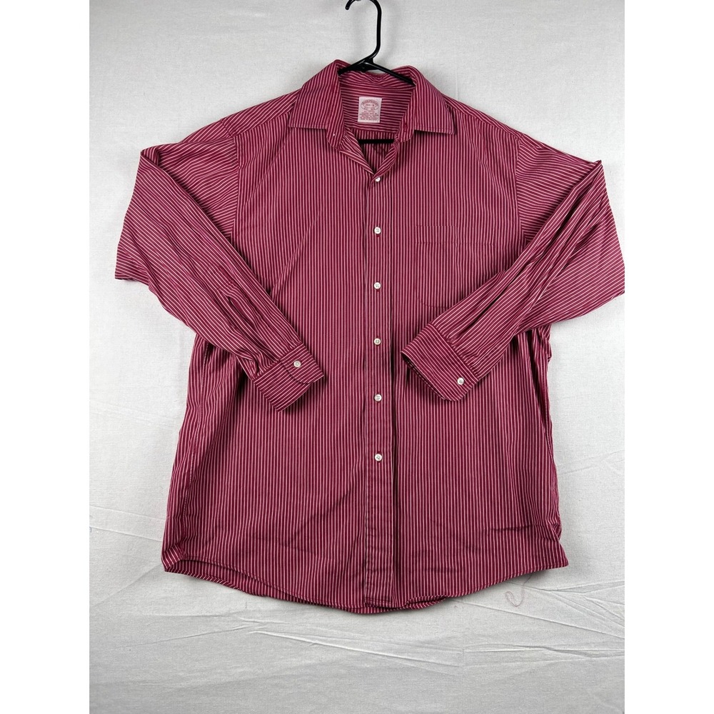 Brooks Brothers Mens Burgundy White Striped Cotton Button Down Shirt 15.5-3